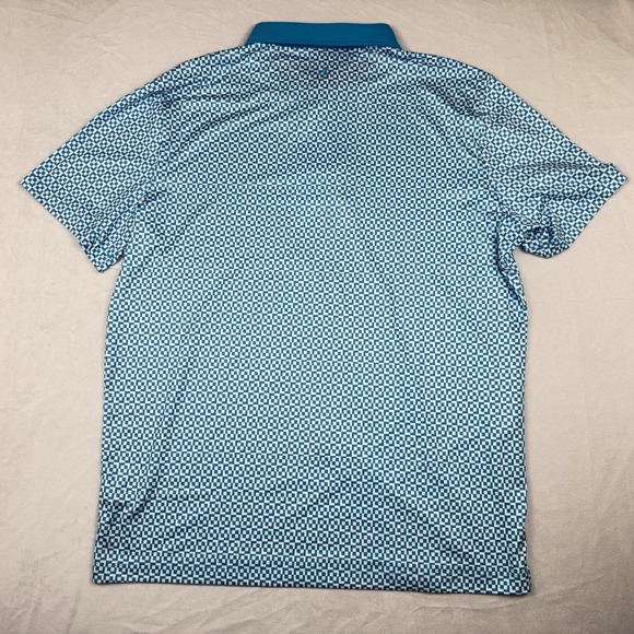 NWT REDVANLY Men's L Blue White Geometric Print Blake Athletic Golf Polo Shirt - Picture 5 of 8
